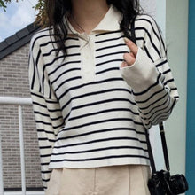 將圖片載入圖庫檢視器 Girly Knitting Horizontal Stripes Top 鄰家女孩針織橫間長袖
